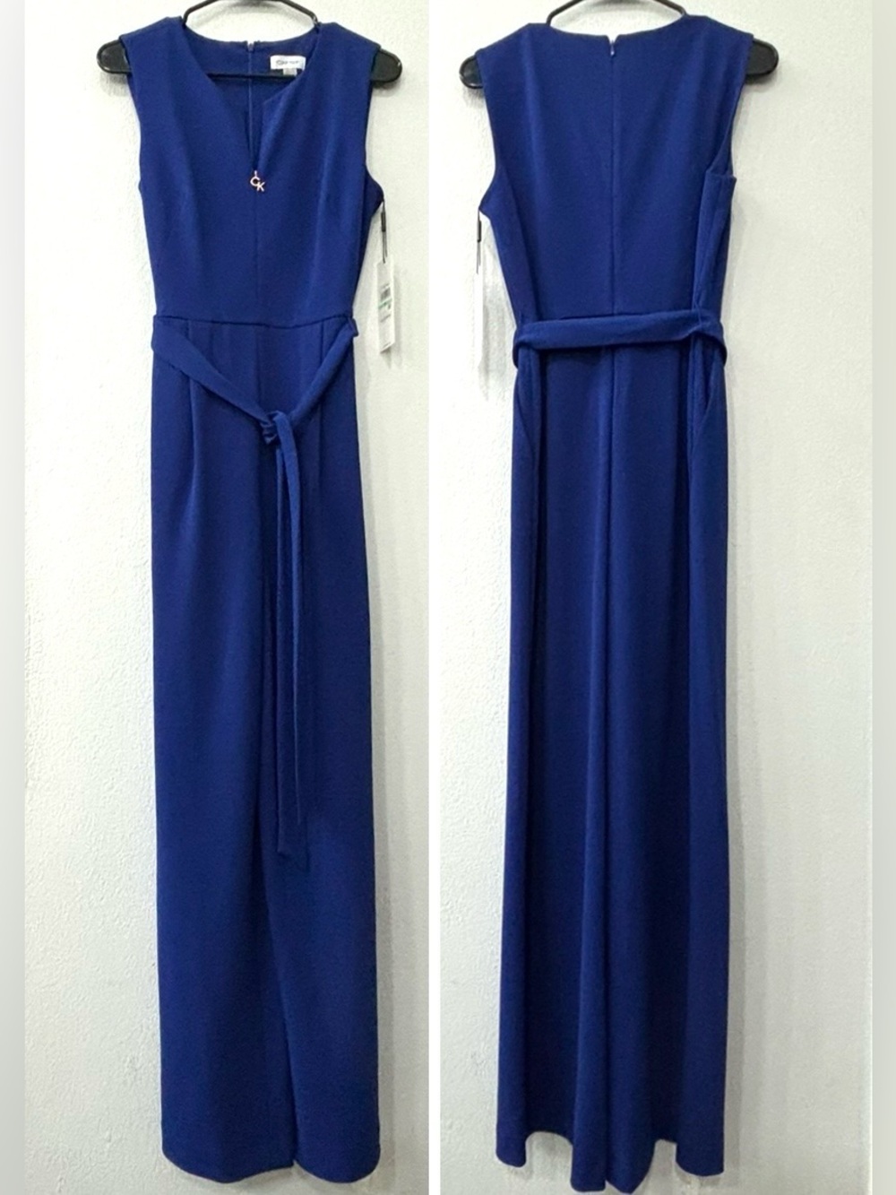NWT Calvin Klein size 8 Royal Blue Sleeveless Belted Wide Leg Jumpsuit